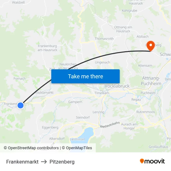 Frankenmarkt to Pitzenberg map
