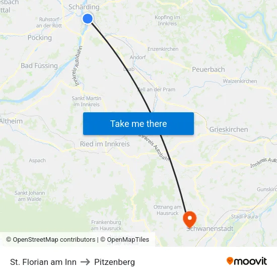 St. Florian am Inn to Pitzenberg map