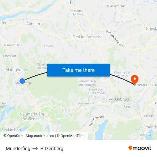 Munderfing to Pitzenberg map