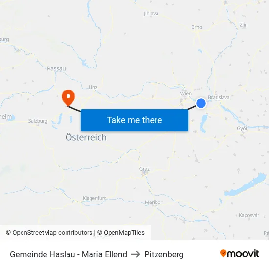 Gemeinde Haslau - Maria Ellend to Pitzenberg map