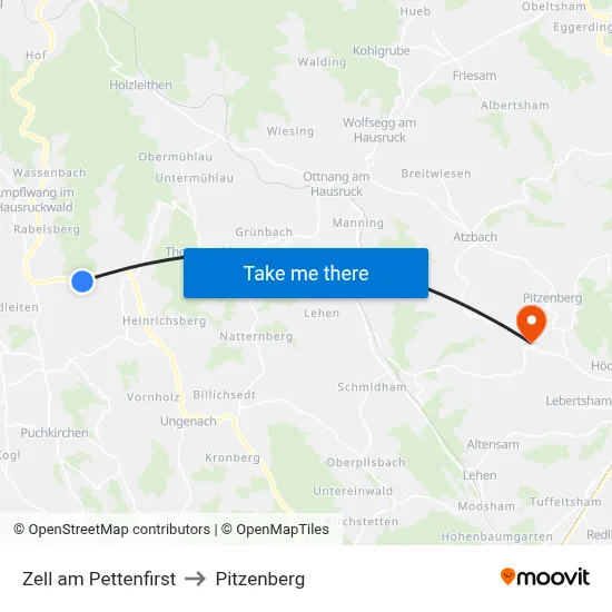 Zell am Pettenfirst to Pitzenberg map
