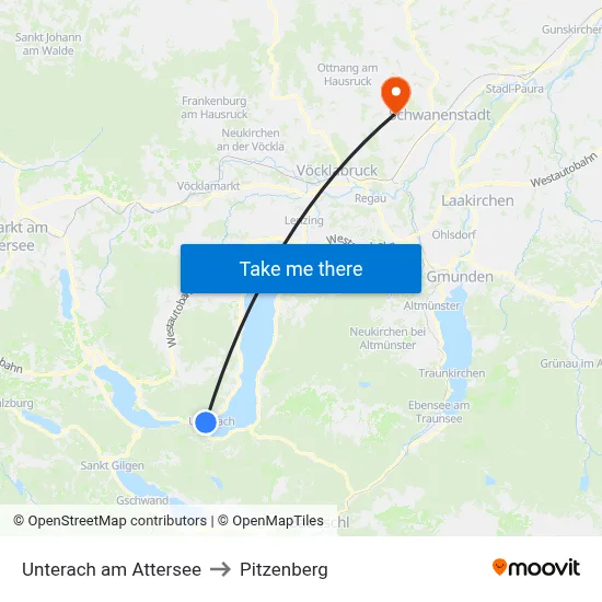 Unterach am Attersee to Pitzenberg map