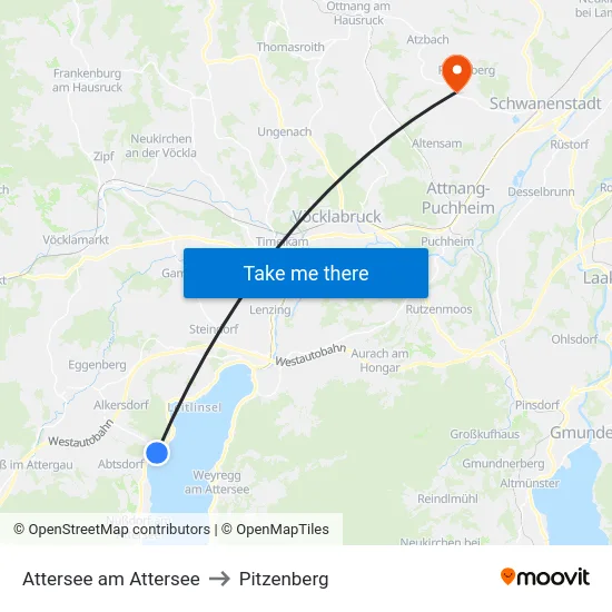 Attersee am Attersee to Pitzenberg map