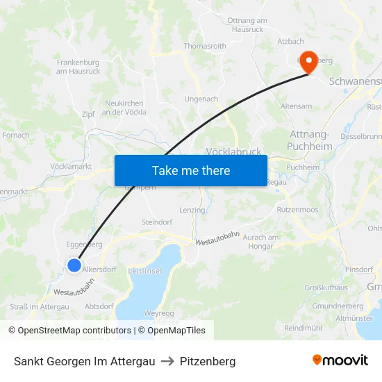 Sankt Georgen Im Attergau to Pitzenberg map