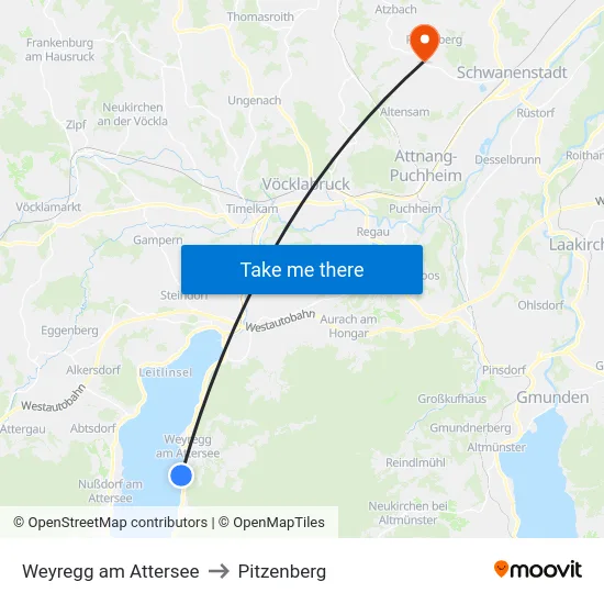 Weyregg am Attersee to Pitzenberg map
