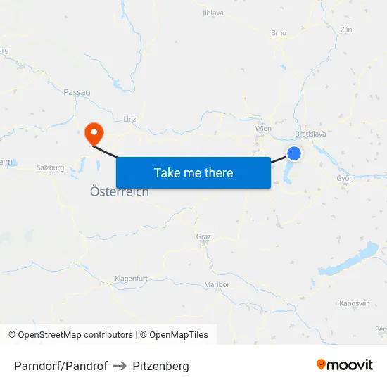 Parndorf/Pandrof to Pitzenberg map