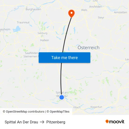 Spittal An Der Drau to Pitzenberg map