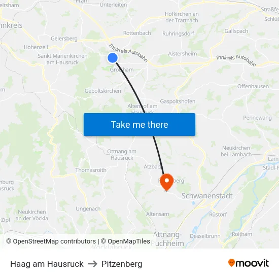 Haag am Hausruck to Pitzenberg map
