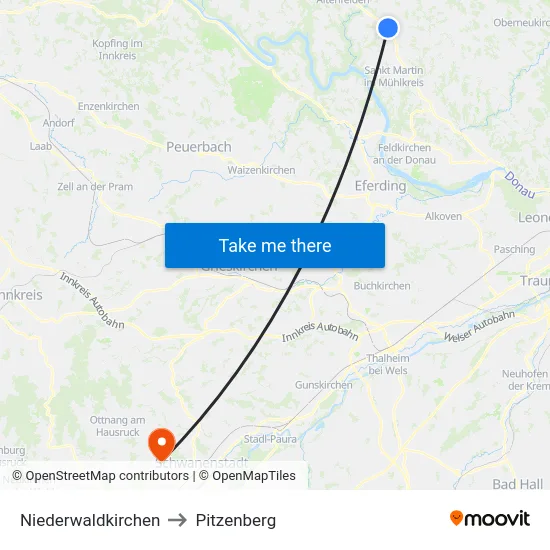 Niederwaldkirchen to Pitzenberg map