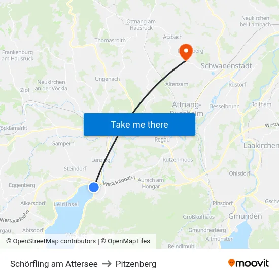 Schörfling am Attersee to Pitzenberg map