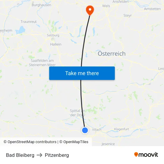 Bad Bleiberg to Pitzenberg map