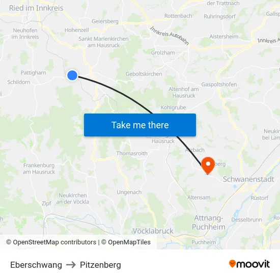 Eberschwang to Pitzenberg map