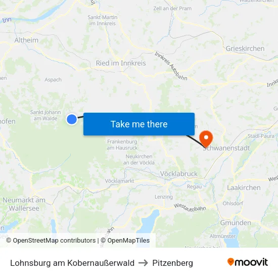 Lohnsburg am Kobernaußerwald to Pitzenberg map