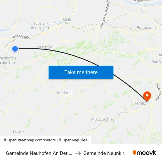 Gemeinde Neuhofen An Der Ybbs to Gemeinde Neunkirchen map