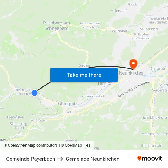 Gemeinde Payerbach to Gemeinde Neunkirchen map