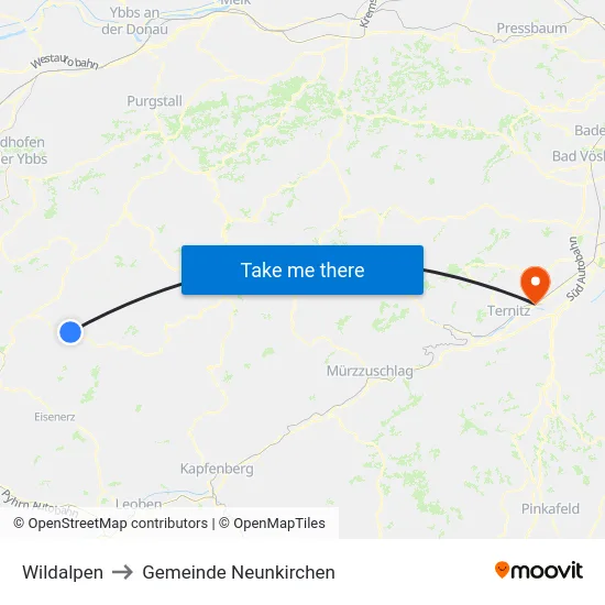 Wildalpen to Gemeinde Neunkirchen map