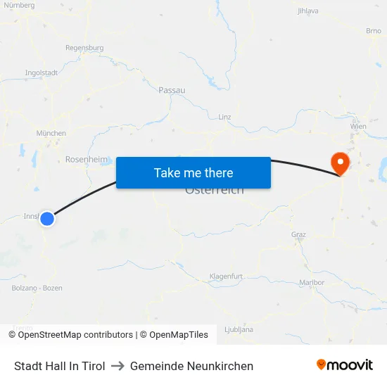 Stadt Hall In Tirol to Gemeinde Neunkirchen map