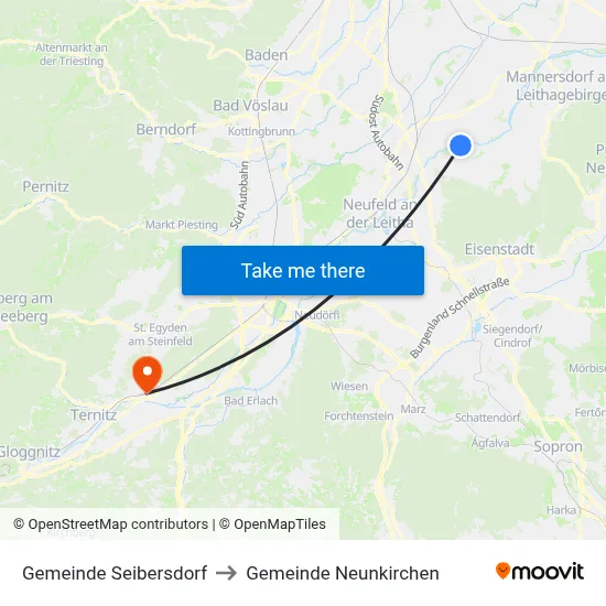Gemeinde Seibersdorf to Gemeinde Neunkirchen map