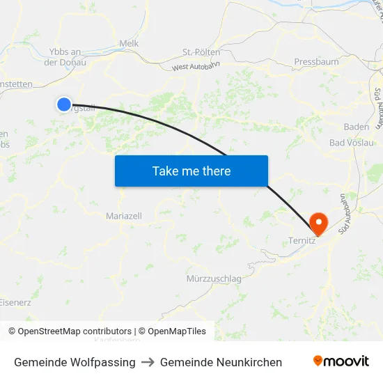 Gemeinde Wolfpassing to Gemeinde Neunkirchen map