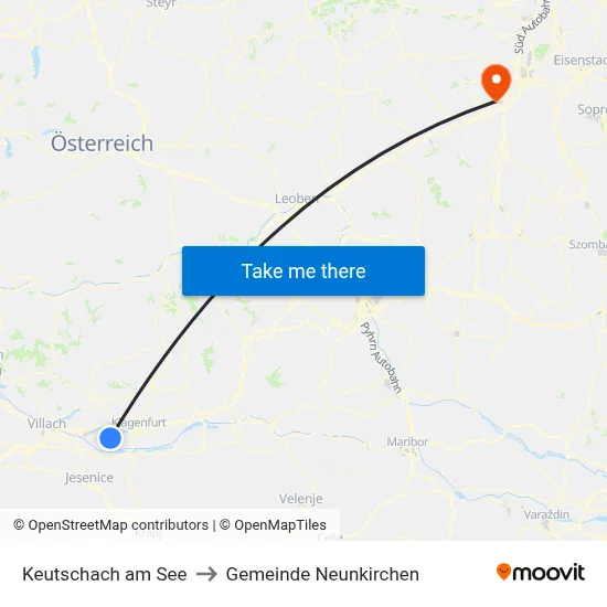 Keutschach am See to Gemeinde Neunkirchen map