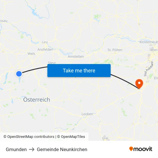 Gmunden to Gemeinde Neunkirchen map