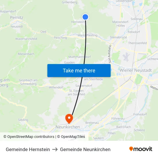 Gemeinde Hernstein to Gemeinde Neunkirchen map