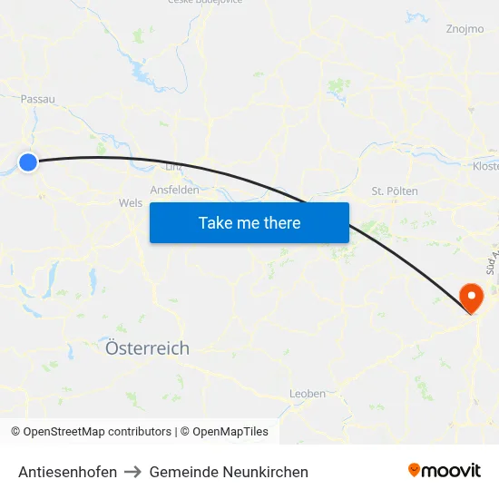 Antiesenhofen to Gemeinde Neunkirchen map
