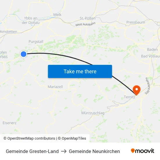 Gemeinde Gresten-Land to Gemeinde Neunkirchen map