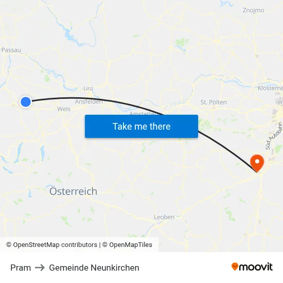 Pram to Gemeinde Neunkirchen map