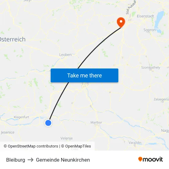 Bleiburg to Gemeinde Neunkirchen map