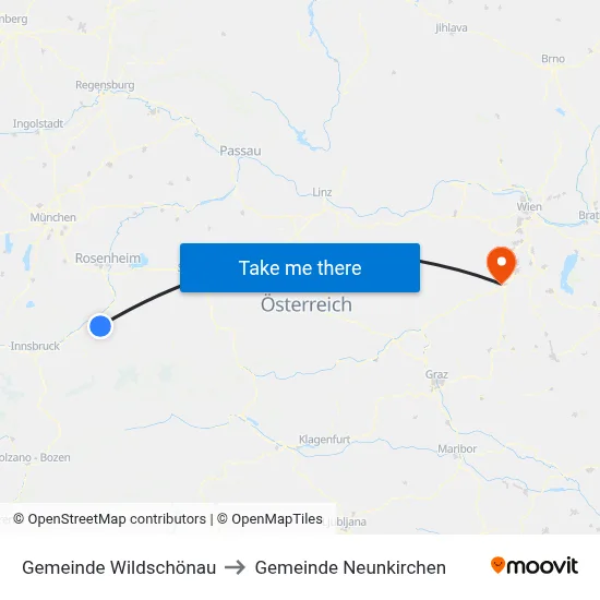 Gemeinde Wildschönau to Gemeinde Neunkirchen map