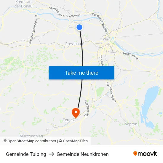 Gemeinde Tulbing to Gemeinde Neunkirchen map