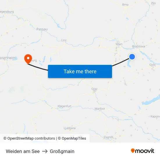 Weiden am See to Großgmain map