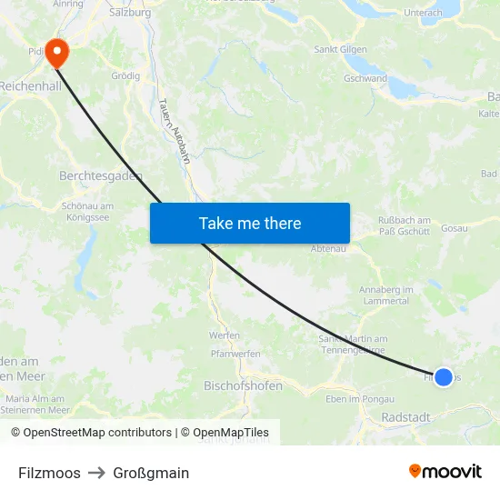 Filzmoos to Großgmain map