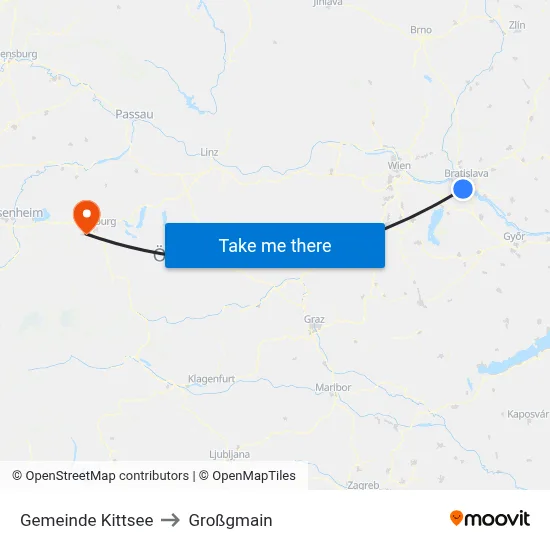 Gemeinde Kittsee to Großgmain map