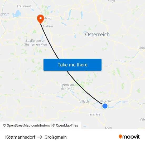 Köttmannsdorf to Großgmain map