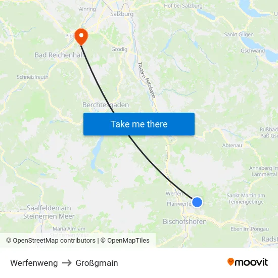 Werfenweng to Großgmain map