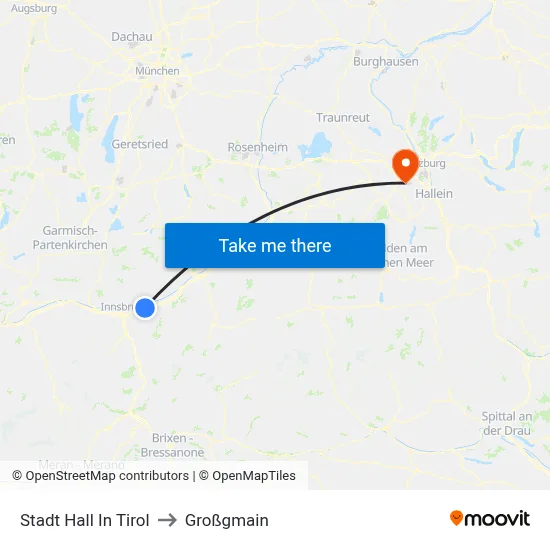 Stadt Hall In Tirol to Großgmain map