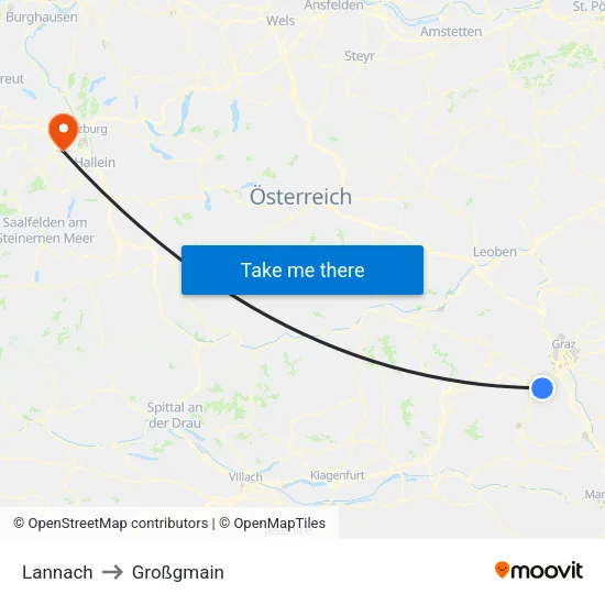 Lannach to Großgmain map
