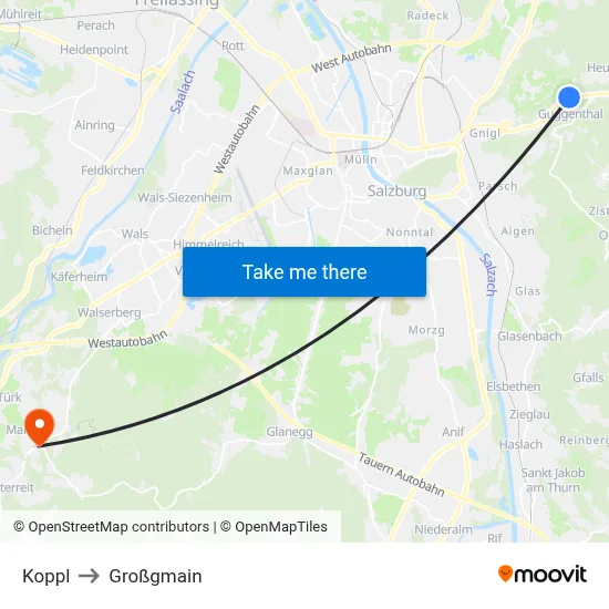 Koppl to Großgmain map