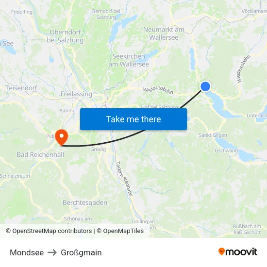 Mondsee to Großgmain map