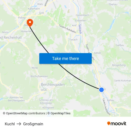 Kuchl to Großgmain map