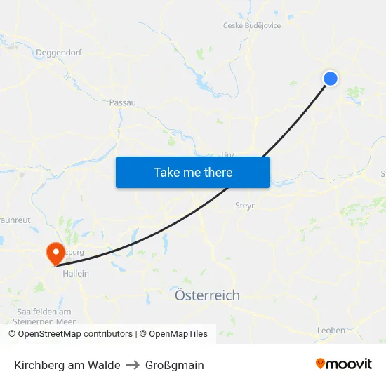 Kirchberg am Walde to Großgmain map