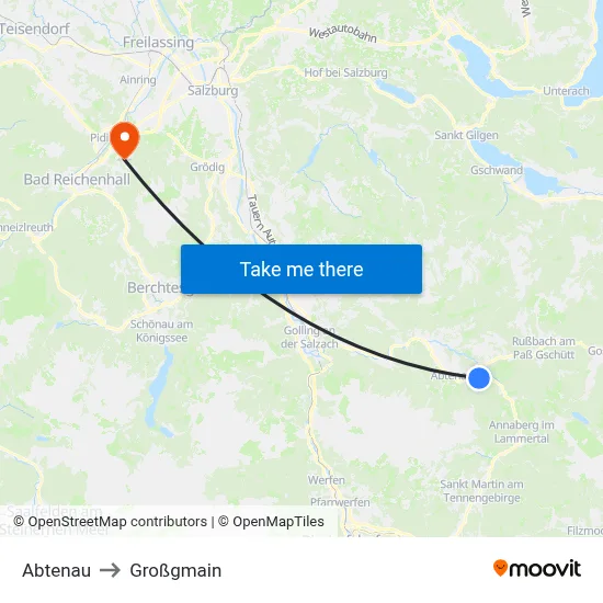 Abtenau to Großgmain map