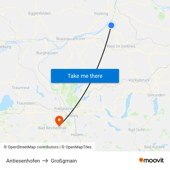 Antiesenhofen to Großgmain map