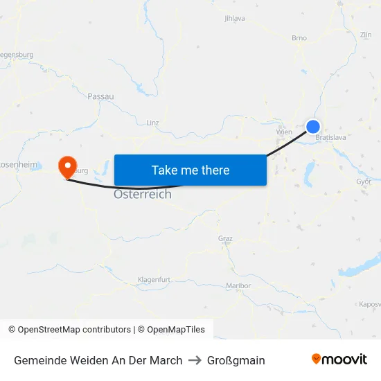 Gemeinde Weiden An Der March to Großgmain map