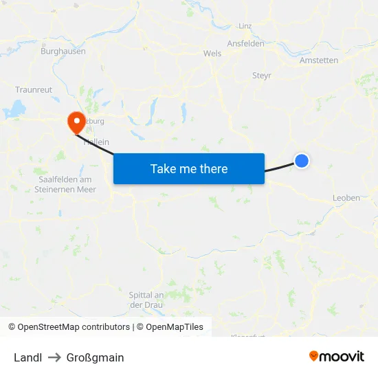 Landl to Großgmain map