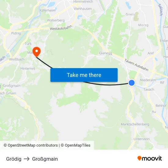 Grödig to Großgmain map