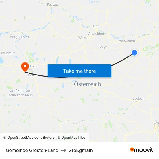 Gemeinde Gresten-Land to Großgmain map