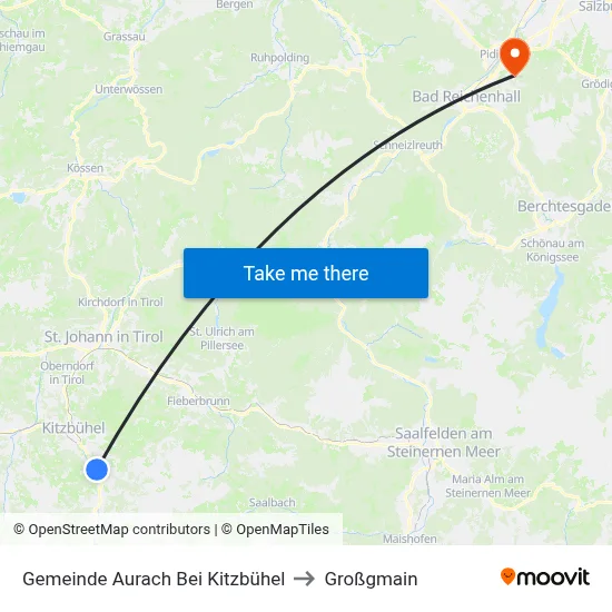 Gemeinde Aurach Bei Kitzbühel to Großgmain map